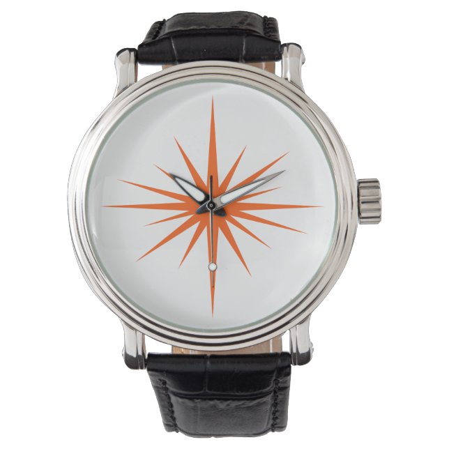 Orange Atomic Starburst Mid Century Modern Watch (Front)