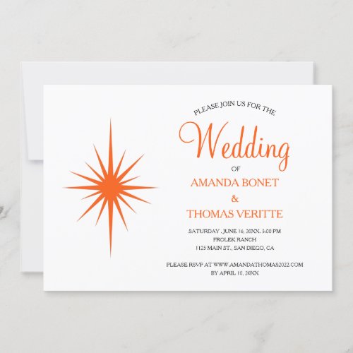 Orange Atomic Starburst Mid Century Wedding Invitation