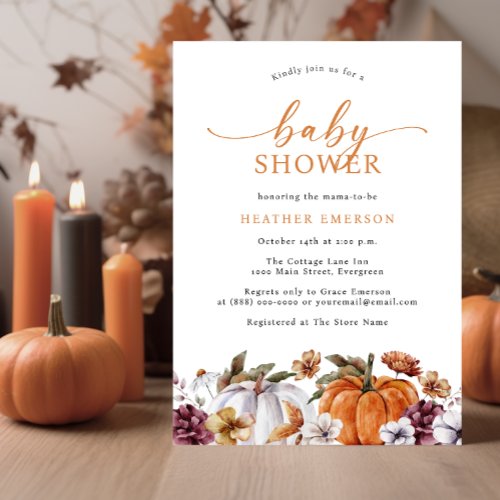 Orange Autumn Baby Shower Invitation