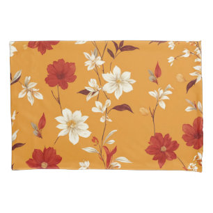 Orange Autumn Boho Vintage Floral Pattern Pillow Case