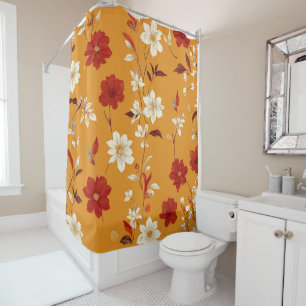 Orange Autumn Boho Vintage Floral Pattern Shower Curtain
