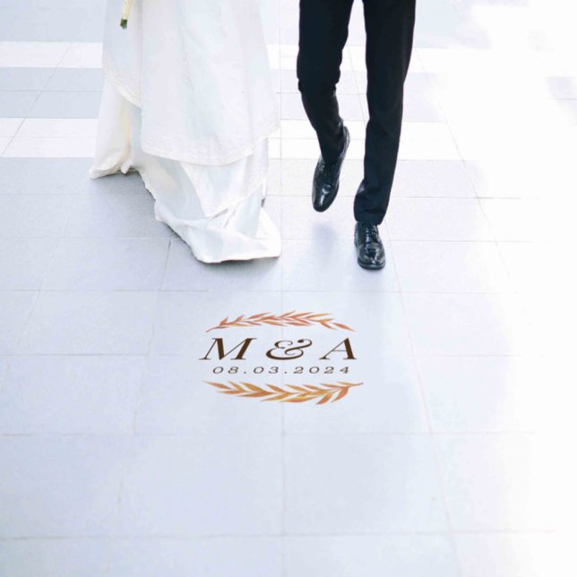 Orange Autumn Branch Wedding Monogram Floor Decals (Wedding)