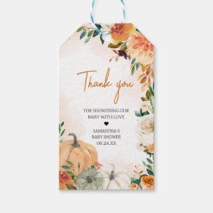 Orange Autumn Fall Floral Pumpkin Favor Tags