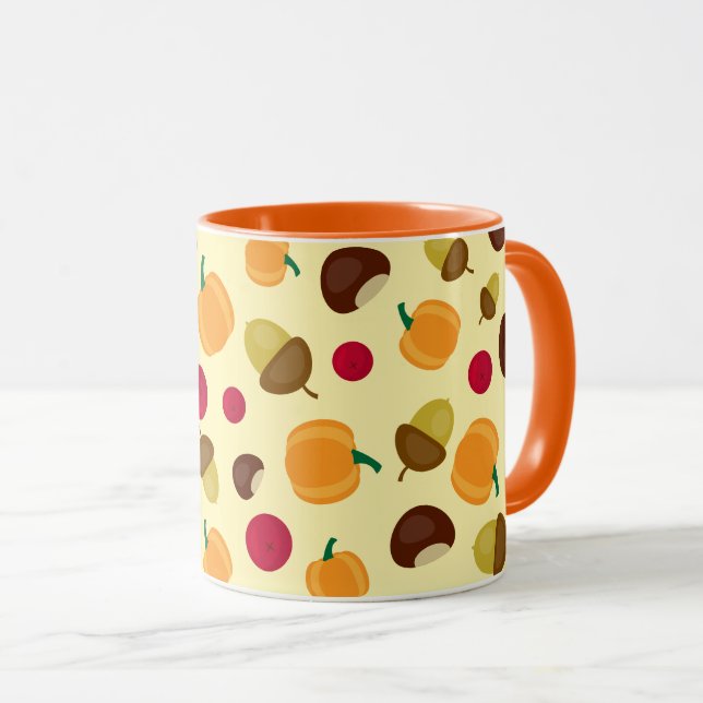 Orange Autumn Fall Pumpkin Berries Pattern Mug (Front Right)