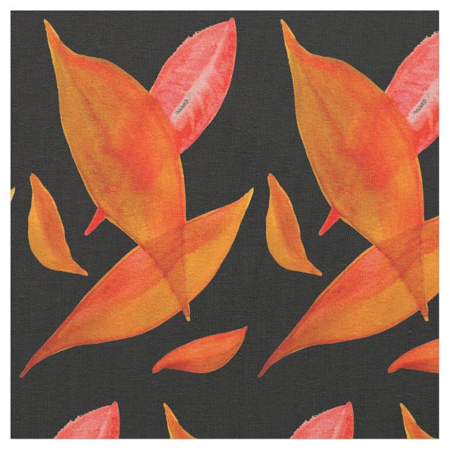 Orange Autumn Fall seasonal leaf art Fabric (Close Up)