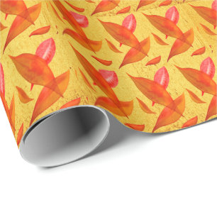 Orange Autumn Fall seasonal leaf art Wrapping Paper
