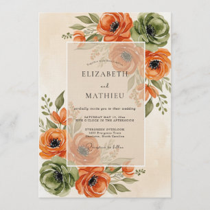 Orange Autumn Floral Flourish Wedding Invitation