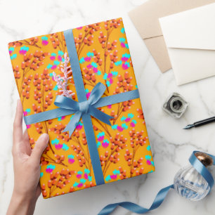 Orange Autumn floral Wrapping Paper
