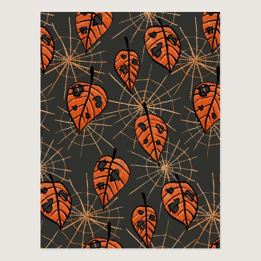 Orange Autumn Leaves And Spiderwebs Pattern Postcard