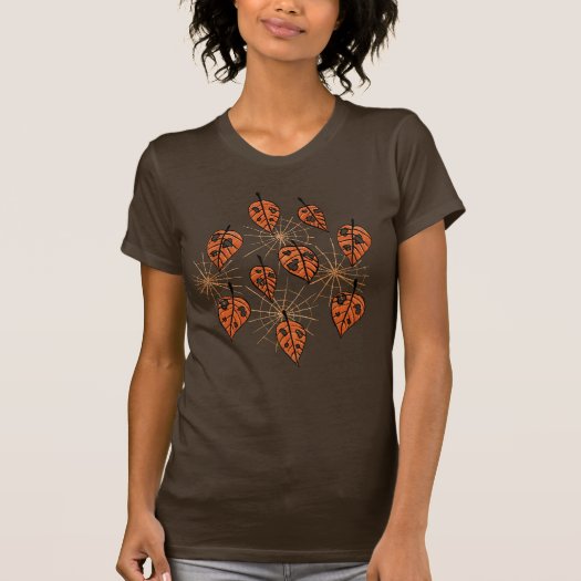 Orange Autumn Leaves And Spiderwebs Pattern T-Shirt