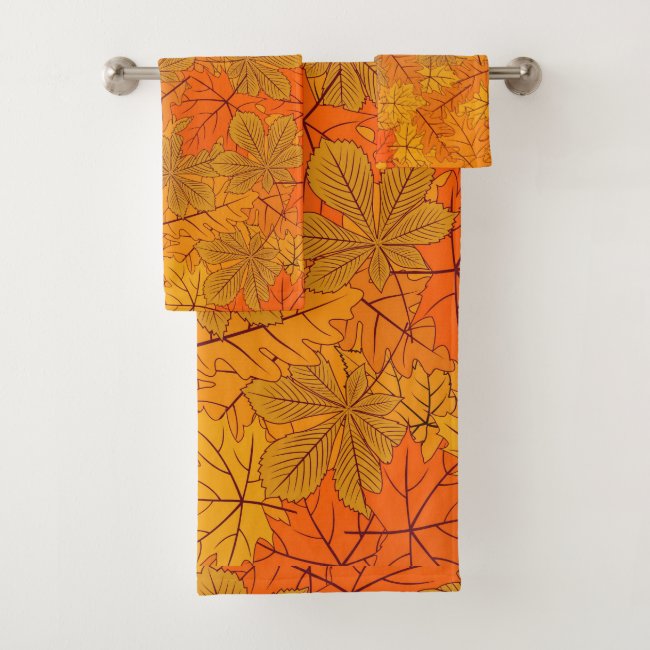 Orange Autumn Leaves Design Bath Towel Set