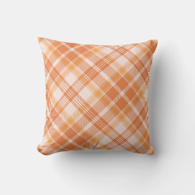 Orange Autumn Leaves Diagonal Fall Plaid Throw Pillow (Front)