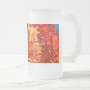 Orange Autumn Leaves Frosted Glass Mugs