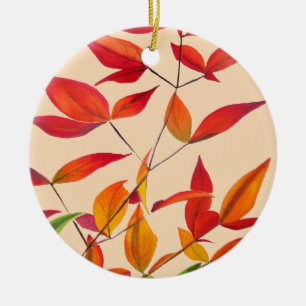 Orange Autumn leaves original watercolour art Ceramic Ornament
