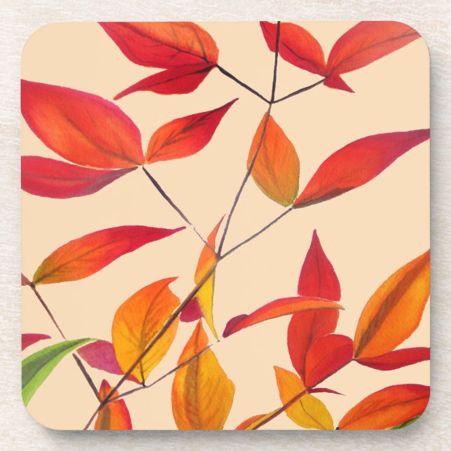 Orange Autumn leaves original watercolour art Drink Coaster (Front)