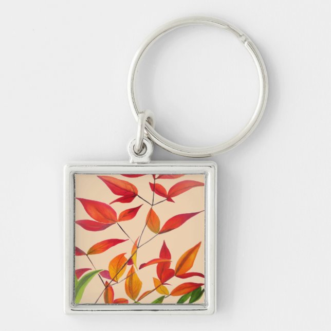 Orange Autumn leaves original watercolour art Keychain (Front)