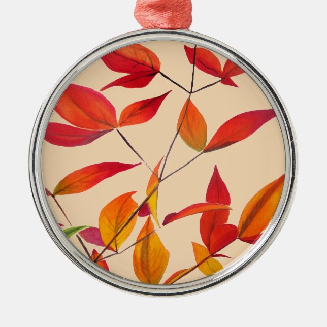 Orange Autumn leaves original watercolour art Metal Ornament (Front)