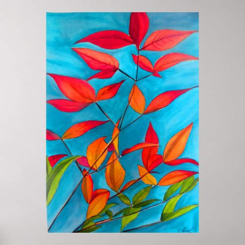 Orange Autumn leaves original watercolour art Poster