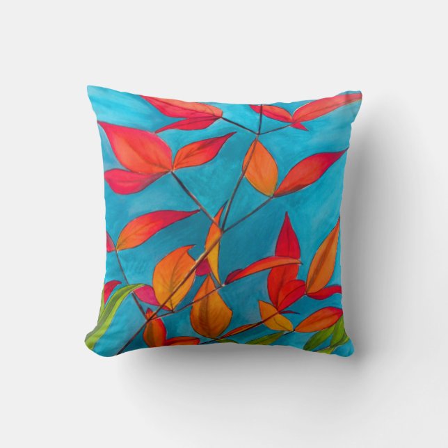 Orange Autumn leaves  original watercolour art Throw Pillow (Front)