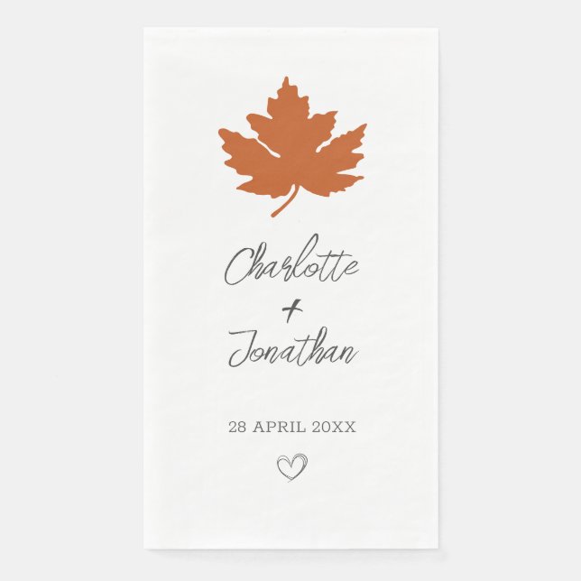 Orange Autumn Maple Leaf Wedding   Paper Guest Tow Towels (Front)