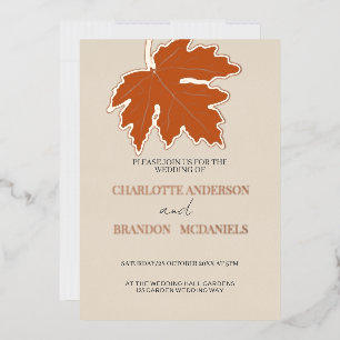 Orange Autumn Maple Leaf Wedding Rose Gold Foil I Invitation
