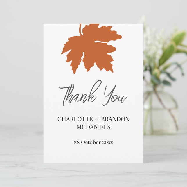 Orange Autumn Maple Leaf Wedding Thank You  Card (Standing Front)