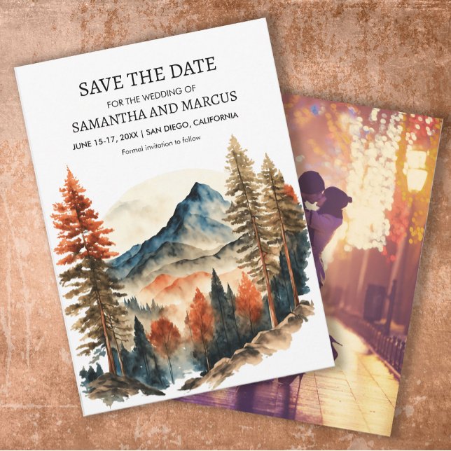 Orange Autumn Mountain Wedding Photo Save Date  Save The Date (Autumn mountain wedding photo Save the Date photo card)