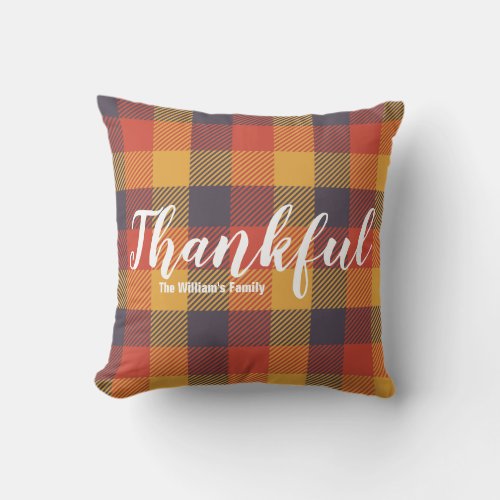 Orange Autumn Plaid Tartan Rustic Farmhouse Fall Throw Pillow