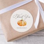 Orange Autumn Pumpkin Thank You Classic Round Sticker<br><div class="desc">Thank you sticker featuring orange pumpkin. Great for a bridal or baby shower.  Personalize with your information or click "Click to customize further" to edit font styles,  size and colors.</div>