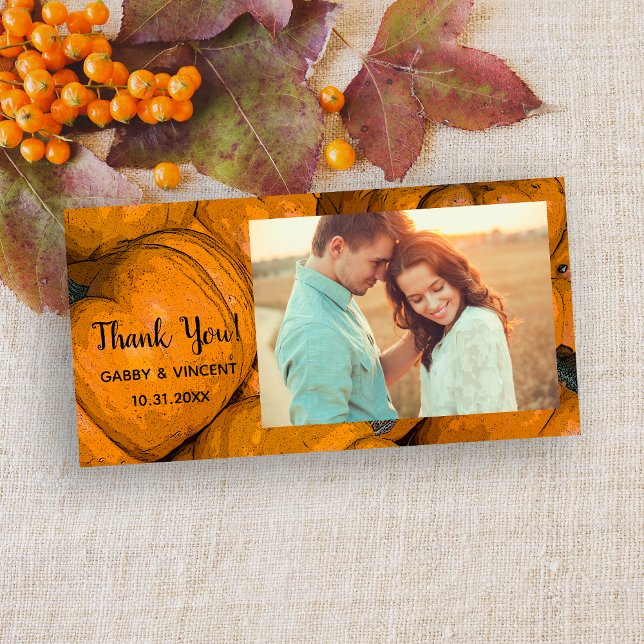 Orange Autumn Pumpkin Thank You Photo Card (Creator Uploaded)