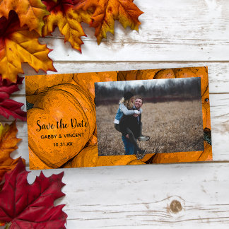 Orange Autumn Pumpkin Wedding Save the Date Photo