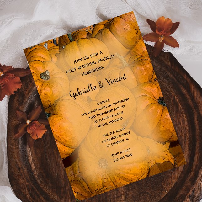 Orange Autumn Pumpkins Post Wedding Brunch Invitation (Creator Uploaded)