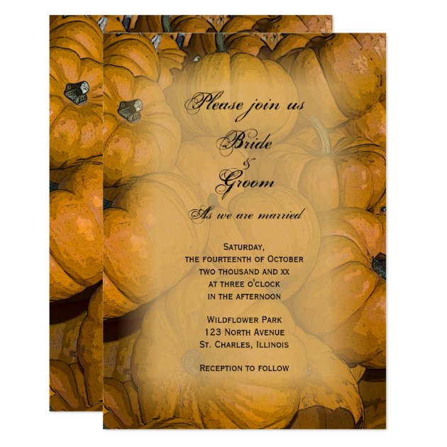 Orange Autumn Pumpkins Wedding Invitation