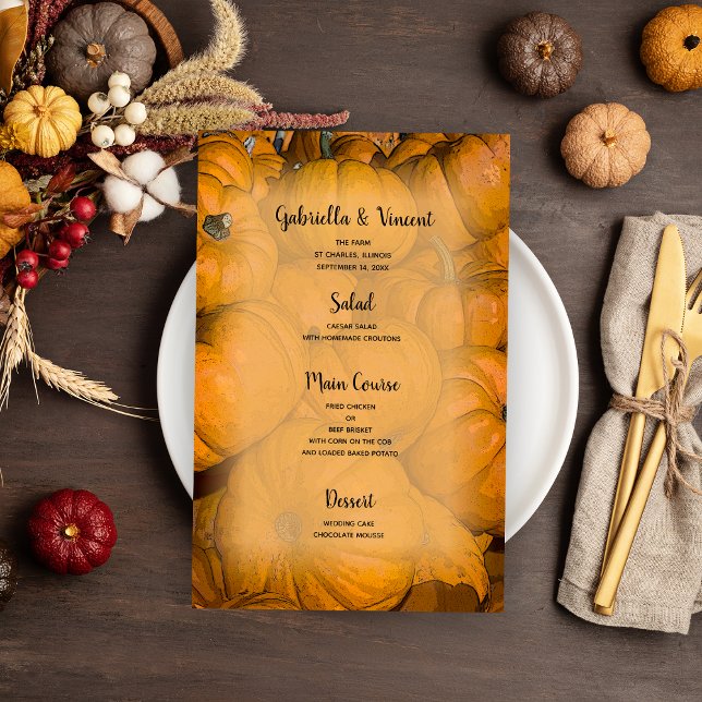 Orange Autumn Pumpkins Wedding Menu (Creator Uploaded)