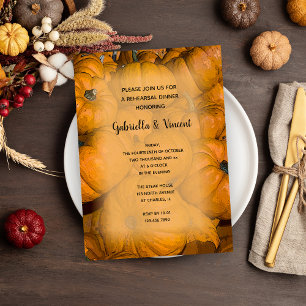 Orange Autumn Pumpkins Wedding Rehearsal Dinner Invitation
