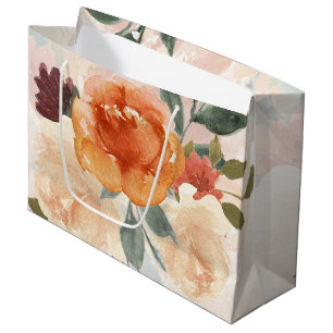 Orange autumn watercolor floral large gift bag
