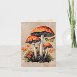 Orange Autumn Woodland Mushrooms Note Card