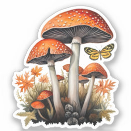 Orange Autumn Woodland Mushrooms Sticker