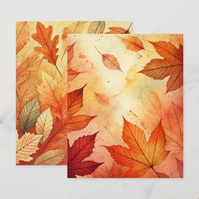 Orange Autumnal Watercolor Leaves Scrapbook Paper (Front/Back)