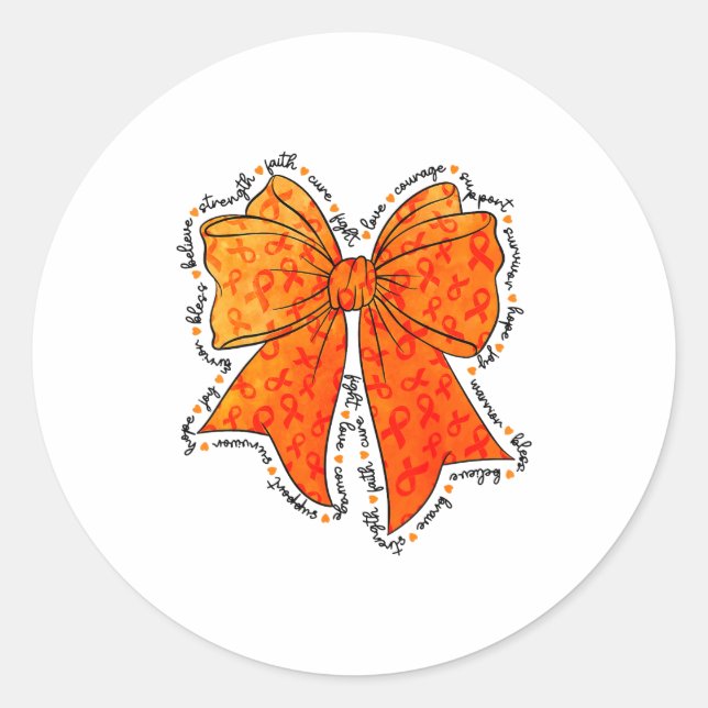Orange Awareness Bow Supporting Multiple Sclerosis Classic Round Sticker (Front)