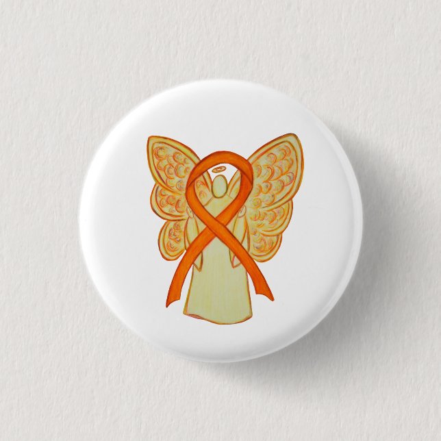 Orange Awareness Ribbon Angel Custom Art Pins (Front)