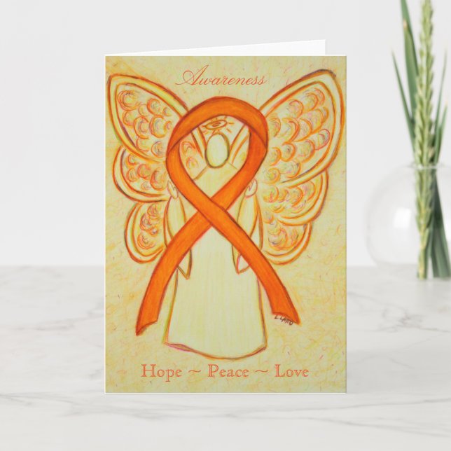 Orange Awareness Ribbon Angel Greeting Card (Front)
