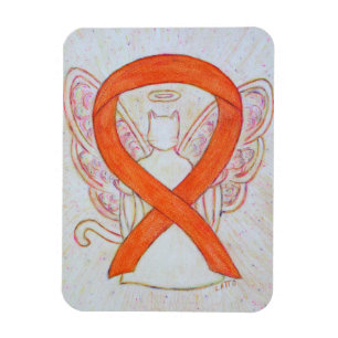Orange Awareness Ribbon Cat Angel Art Magnet