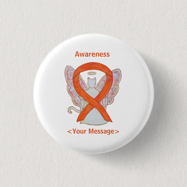 Orange Awareness Ribbon Cat Angel Custom Pin (Front)