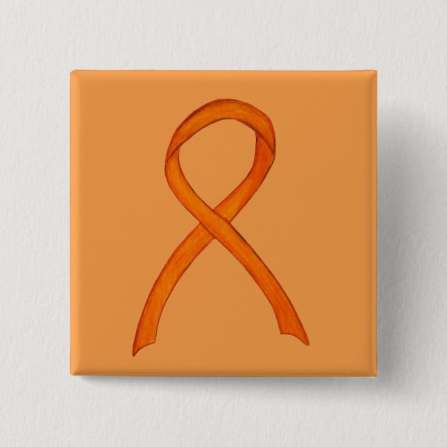 Orange Awareness Ribbon Custom Art Pins (Front)