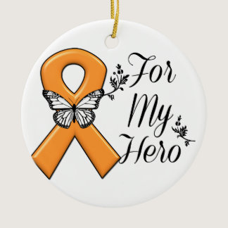 Orange Awareness Ribbon For My Hero Ceramic Ornament