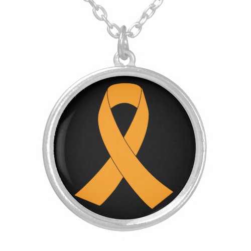 Orange Awareness Ribbon _ Leukemia MS Silver Plated Necklace