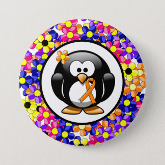 Orange Awareness Ribbon Penguin Button
