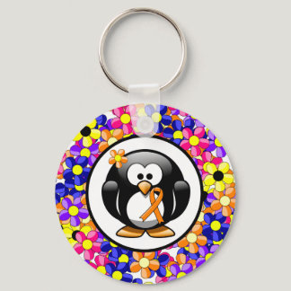Orange Awareness Ribbon Penguin Keychain