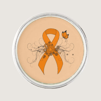 Orange Awareness Ribbon with Butterfly Pin